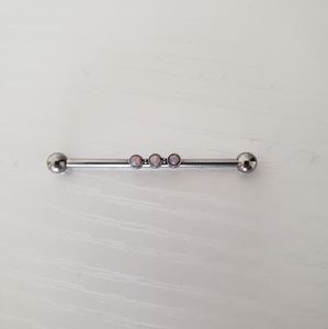 Titanium Industrial Barbell 14g with gems